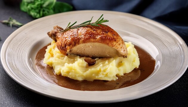 roasted chicken breast with mashed potatoes and gravy