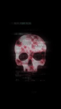 Sinister glowing red skull isolated black cyber threats, malware, ransomware, hacking, digital danger, security breaches, computer viruses, criminal attacks, warnings destructive online risks.
