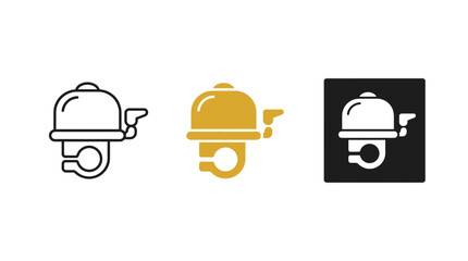 Fototapeta premium Bicycle Bell Vector Icon Set for UI UX Design, Flat Minimalist Bike Ringer Accessory Illustrations in Gold and Outline Styles, Cycle Safety Symbols Isolated on White and Black
