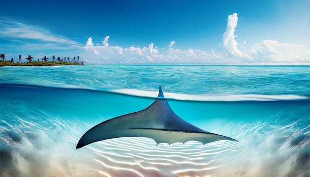 shark fin in the sea near beach