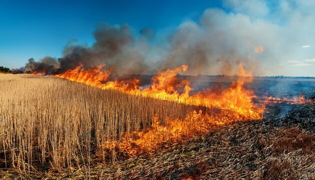 fire burning through a field of dry crops