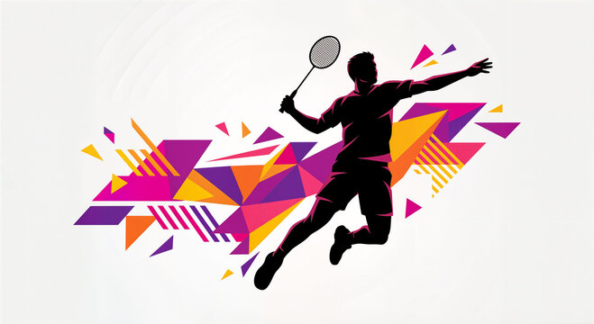 Badminton design sport graphic with badminton player in action and design elements in vector quality. 
