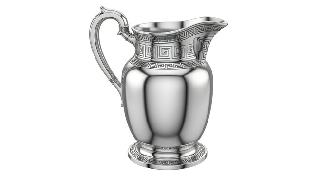 Elegant Silver Pitcher on White Background.