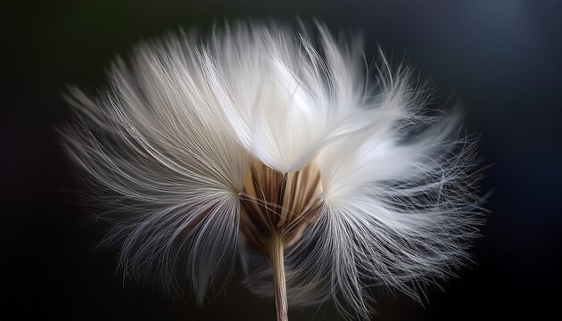 a macro photograph of a fluffy white seed head with delicate fibers