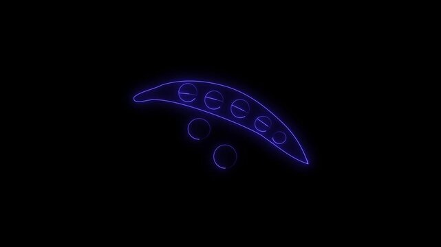 Neon blue pea pod glowing icon on black background