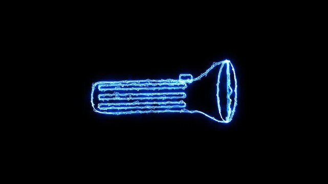 Glowing blue neon flashlight icon on dark background