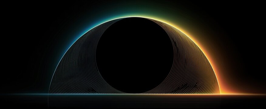 Abstract eclipse with glowing gradient halo over black void