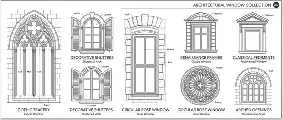 Fototapeta premium Architectural Window Collection Gothic Renaissance Classical Styles