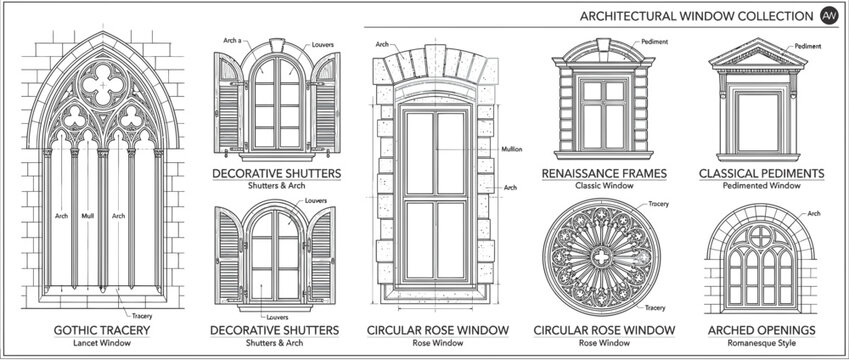 Architectural Window Collection Gothic Renaissance Classical Styles