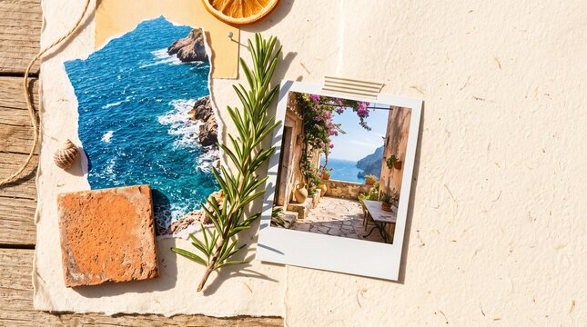 Mediterranean Summer Travel Mood Board with Photos and Copy Space