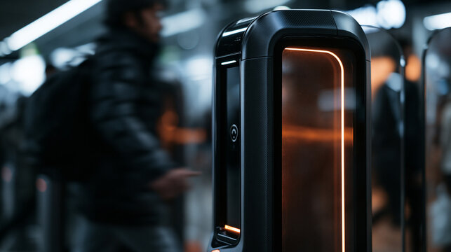 Futuristic Automated Access Control Turnstile at Modern Transit Station