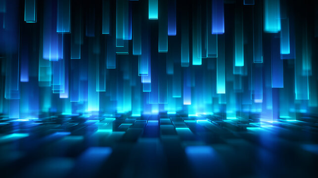 Futuristic Glowing Blue Digital Data Blocks Technology Background