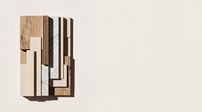 Modern Interior Design Mood Board with Wood and Marble Samples