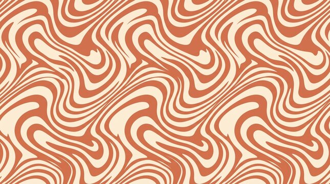 Seamless Retro Groovy Wavy Abstract Pattern Terracotta Cream Flowing Liquid Lines Boho