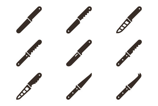 Assorted kitchen and utility knife icons with varied blades.