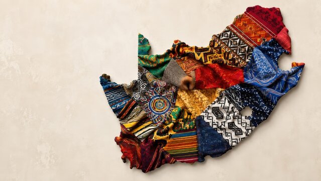 A Colorful Mosaic of Textiles Representing Diverse Patterns and Styles from Various Cultures, Forming an Intriguing Artistic Display
