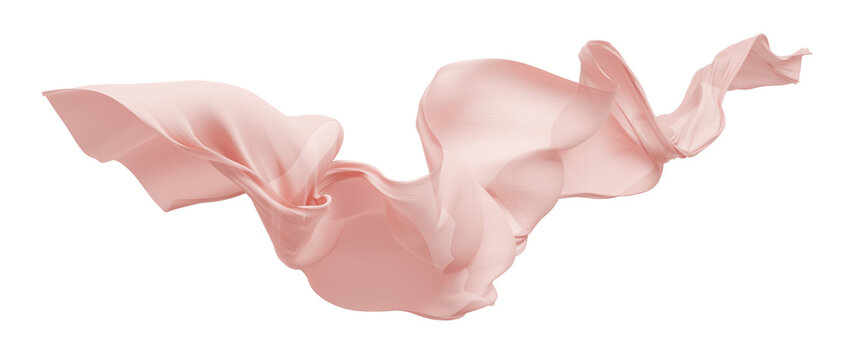 Luxury soft peach chiffon sheer fabric flowing in the wind isolated on transparent background 3D render