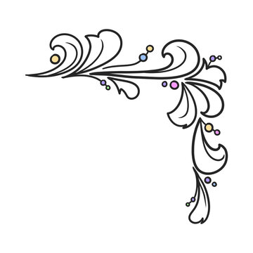 Decorative floral swirl corner ornament with colorful beads