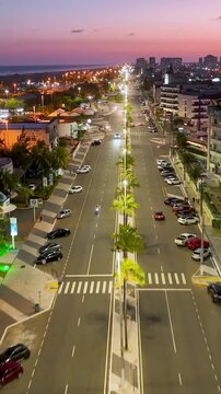 Sunset Town In Aracaju Sergipe Brazil. Modern City Center With Skyscrapers Reflecting The Urban Life. Sunrise Golden Hour Skyline. Cities Of The World Landscape. Aracaju Sergipe.
