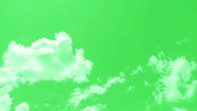 Moving clouds motion graphic effects on green screen, Clouds animation moving on green screen background, Blue sky with white weather clouds and sun loop Animation background