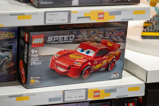 LEGO Speed Champions Disney Pixar Cars Lightning McQueen Building Blocks Toy Set Box on Retail Shelf Milan, Italy - June 24, 2026
