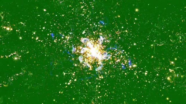 Magical Gold and Blue Energy Explosion with Sparkling Light Trails on Green Screen