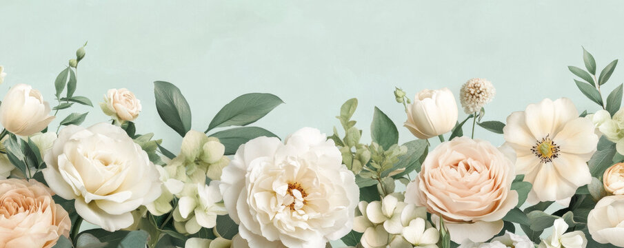 Elegant Pastel Floral Illustration Banner with Roses and Peonies