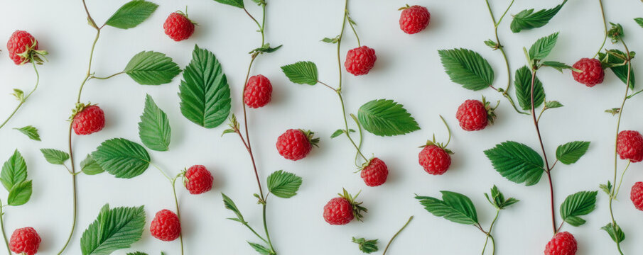 Raspberries and Leaves with Soft Shadows
