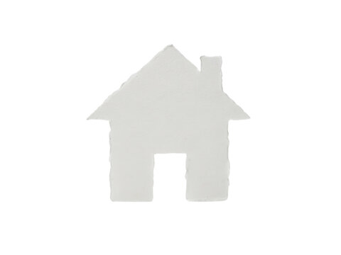 Simple white house icon representing home, dwelling, or real estate on a plain white background, perfect for design and web use