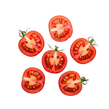 Vibrant tomato slices arranged in a cluster isolated on transparent background perfect for food design projects