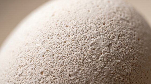 Extreme macro detail showing porous texture of textured off white rounded natural organic egg shell surface with eggshell surface with surface