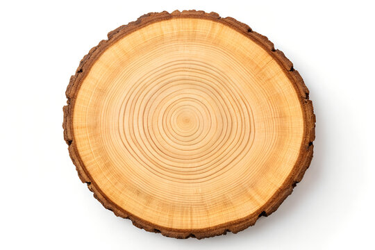 Top view of circular wooden stump showing detailed growth rings with dark bark isolated on transparent bg.
