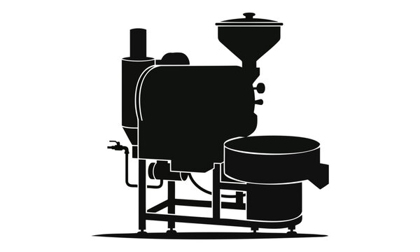 Black silhouette of a coffee roasting machine with cooling tray and chaff collector coffee roaster roasting equipment