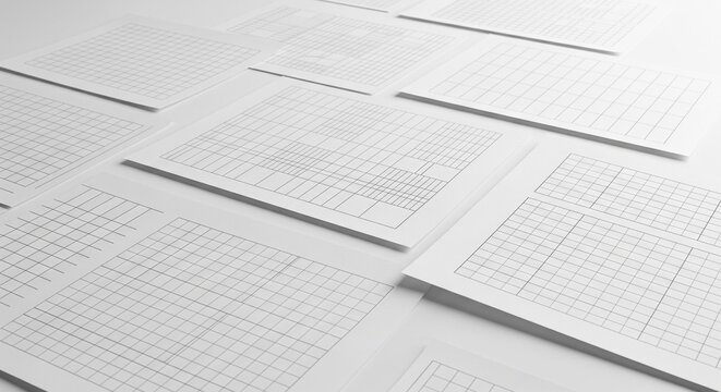 Background of Many White Papers with Grid Lines and Graphs, Business and Planning Concept