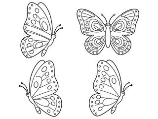 Four butterflies presented as a black and white vector illustration © Adobe