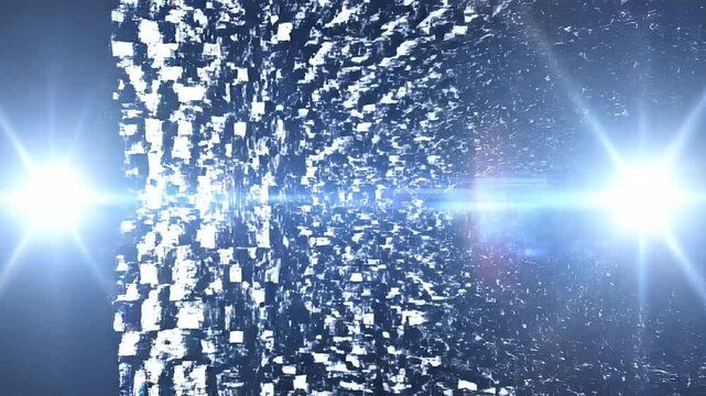 Glitch effect with horizontal scan line on a dark black digital screen