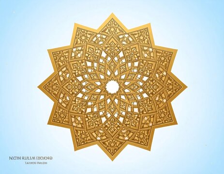 Ornate Golden Twelve-Pointed Star Mandala with Intricate Geometric Islamic Pattern