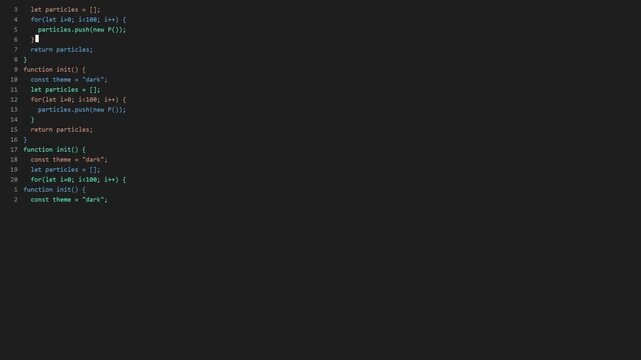 Computer screen showing javascript programming code on a dark background in a code editor for software development projects 4K Motion Video