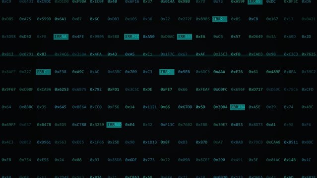 Digital hex code data stream background with abstract computer glitch and binary patterns.