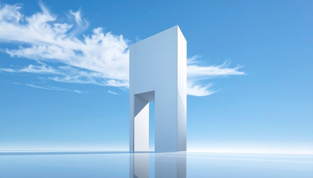 Firefly Minimalist skyscraper surrounded by soft white clouds, clean blue sky, futuristic arc 932846 - High Quality Comm
