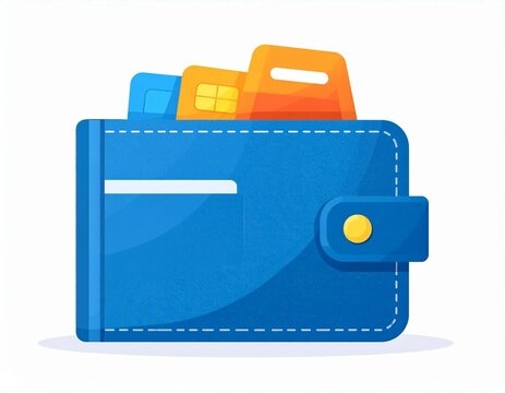Blue Cartoon Wallet with Colorful Cards Vector Illustration