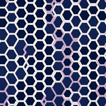 Dark blue background with a repeating pattern of small white hex
