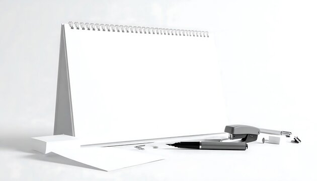 Modern white office desk lamp on white surface.