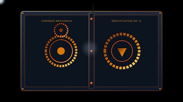 Futuristic Mechanical Interface Animation with Rotating Gear and Specification Indicators Display