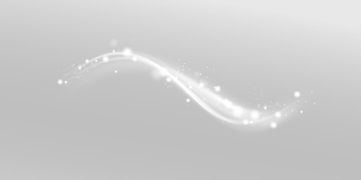 White glowing light wave with sparkling particles on transparent background