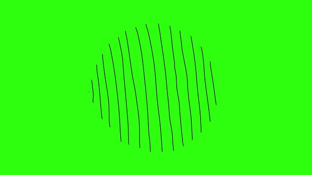 Hand drawn vertical hatched line circle shape doodle animation on green screen chroma key