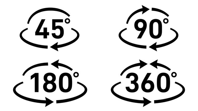 Rotation degree symbols showing directional arrows for forty five ninety one hundred eighty three hundred sixty