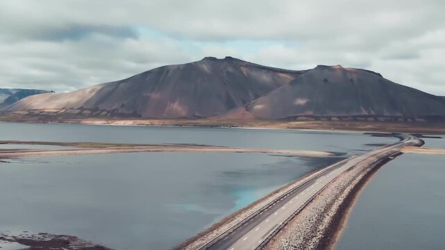 Crystal clear aerial view of Snaefellsnesvegur bridge in