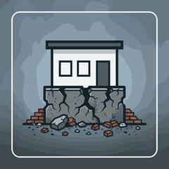Naklejka premium Damaged House Foundation Earthquake Ruin Structural Collapse
