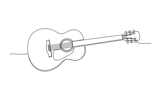 Minimalist line art guitar illustration emphasizing simplicity and artistic expression of musical instrument design